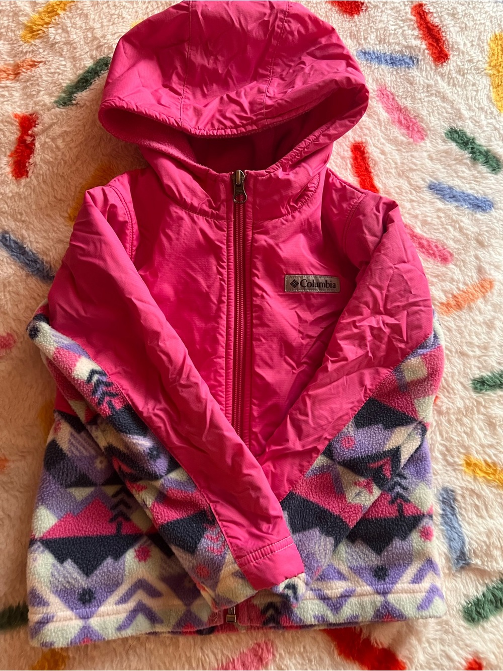 Columbia Hot Pink Hooded Jacket with Patterned Fleece